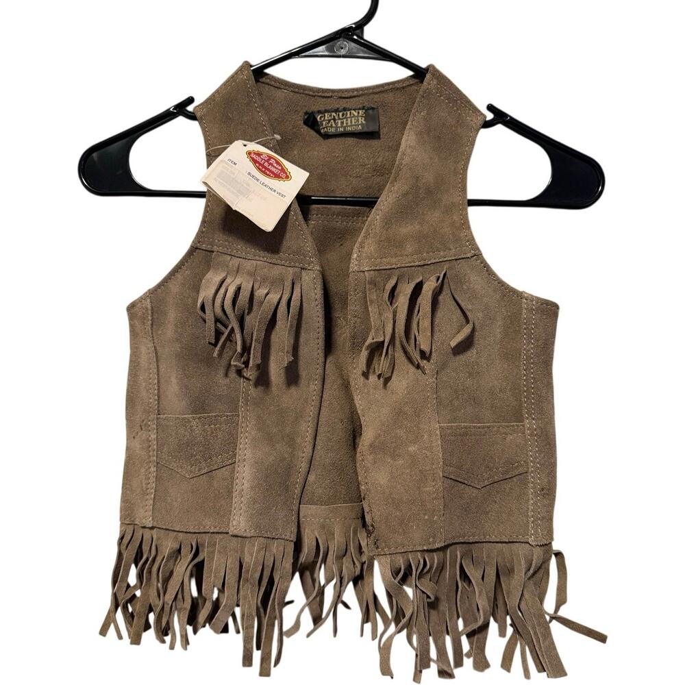 El Paso Saddleblanket Genuine Suede Leather Fringe Vest S NWT